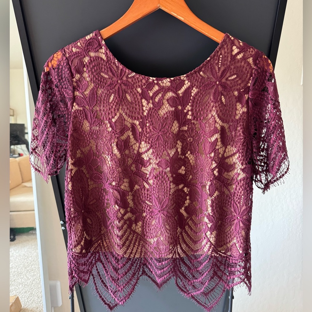 Express Maroon Red Lace Top